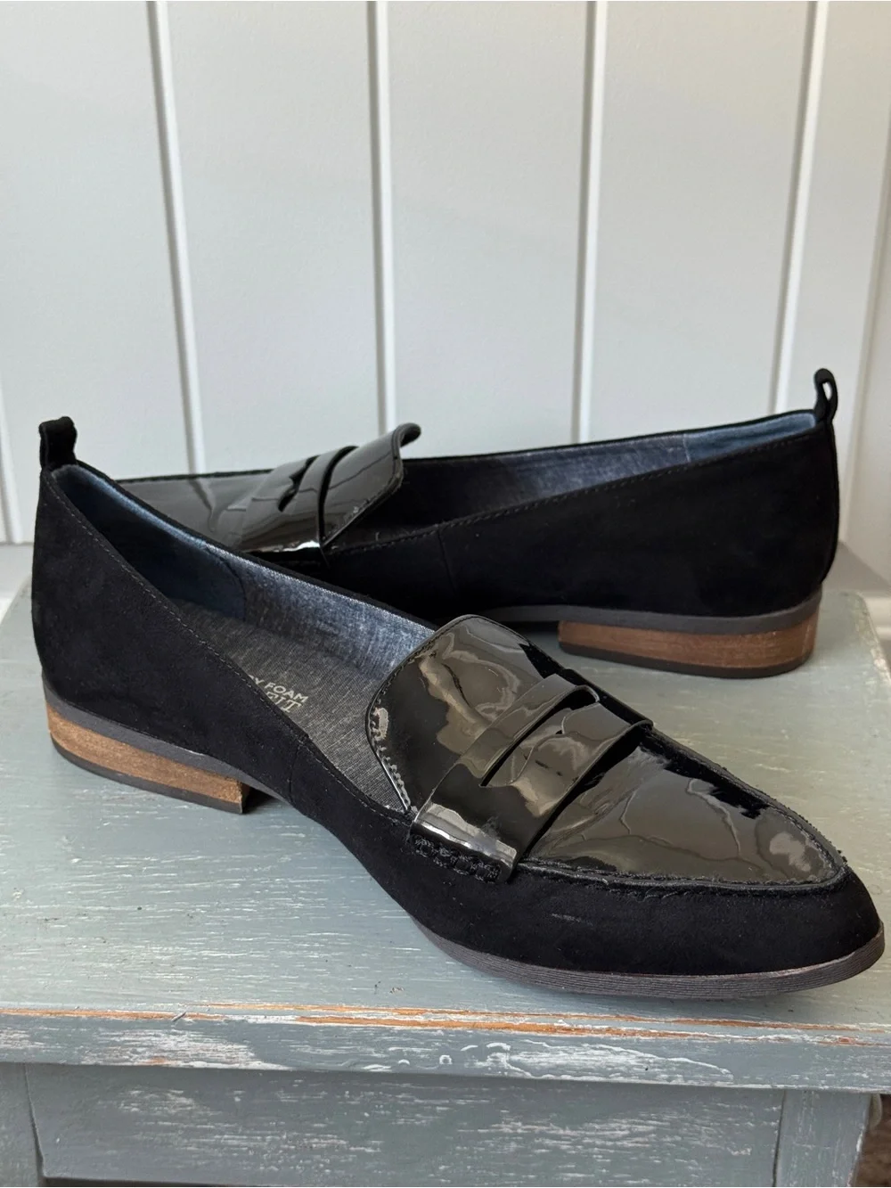 Dr. Scholl's Black Suede and Patent Leather Penny Loafers Size 9
